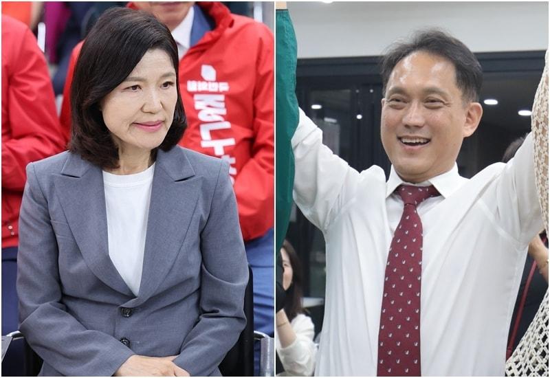 본문 이미지 - 왼쪽부터 이진숙 대구 달성군 국회의원 보궐선거 당선인, 김태규 울산 남구갑 당선인 (뉴스1DB)