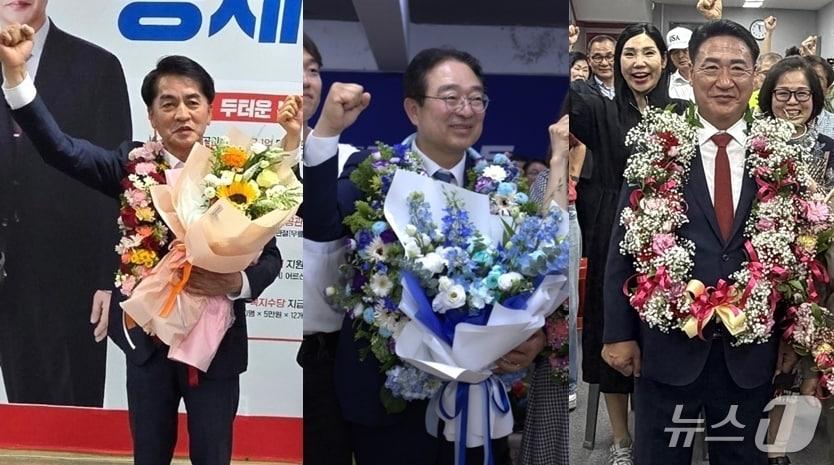 본문 이미지 - 왼쪽부터 최재형 보은군수,  황규철 옥천군수,  정영철 영동군수 당선인.(각 선거사무소 제공. 재판매 및 DB금지)/뉴스1 