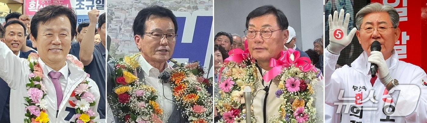 본문 이미지 - 경남으 6.3 지선 무소속 출마 시장 군수 당선 후보들(왼쪽부터 진주 조규일, 거창 이홍기, 합천 김윤철, 의령 오태완). 뉴스1 DB