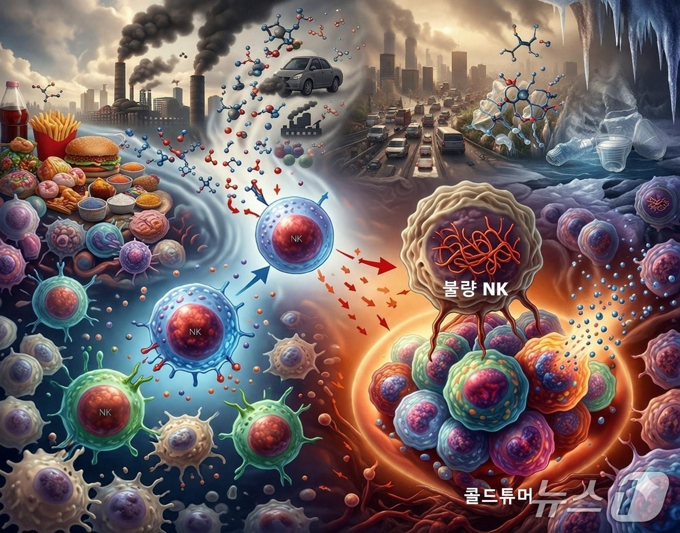 본문 이미지 - 스트레스에 의한 NK세포의 변질 연구 이미지(AI 생성·부산대학교 문유석 교수 제공) /뉴스1