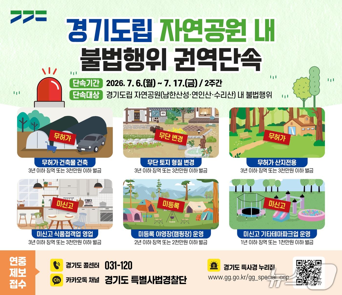 본문 이미지 - 경기도립 자연공원 내 불법행위 권역단속 그래픽.(경기도 제공. 재판매 및 DB금지)