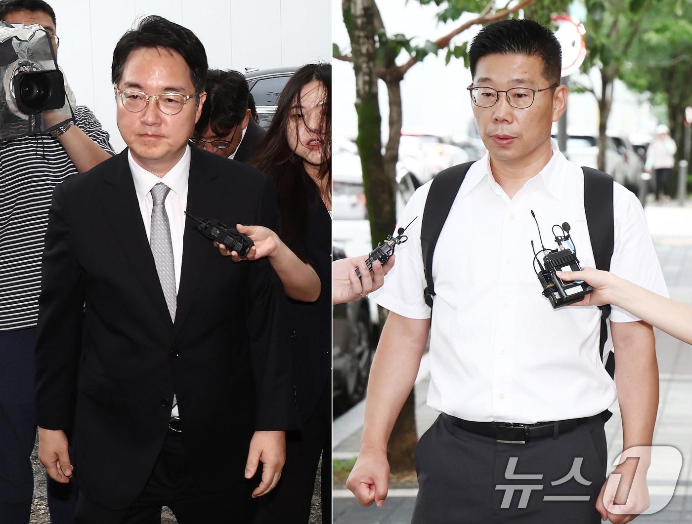 본문 이미지 - 심우정 전 검찰총장(왼쪽)과 조성현 전 육군 수도방위사령부 제1경비단장(대령)이 10일 오전 내란 중요임무 종사 혐의 관련 피의자 조사를 받기 위해 경기 과천 2차 종합특검 사무실로 출석하고 있다. 2026.7.10 ⓒ 뉴스1 김민지 기자