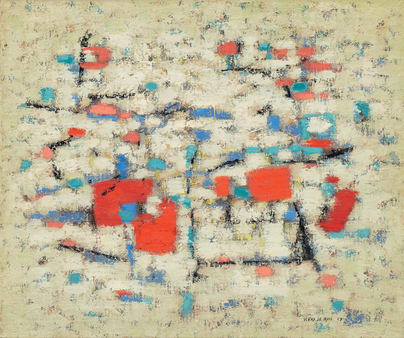 본문 이미지 - 이성자 Rhee SeundJa(1918 - 2009) 지평선이 향기를 뿜으면 oil on canvas 53&times;65.1cm (15) | 1959 (3800만~1억6000만 원) (케이옥션 제공)