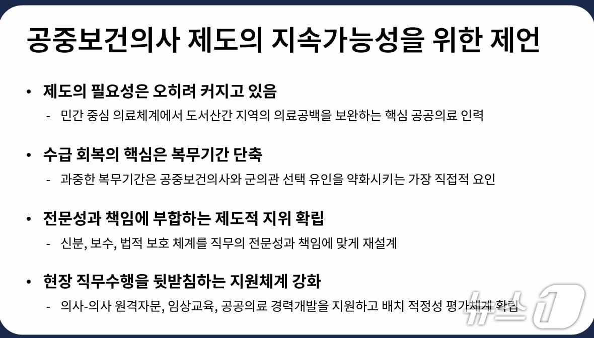 본문 이미지 - 대한공중보건의사협의회(대공협)는 전날(12일) 서울 강남구 그랜드인터컨티넨살 서울 파르나스에서 열린 '2026년 제43차 대한의사협회 오프라인 종합학술대회'에서 공보의 수급 위기의 원인과 제도 개편 방향을 제시했다고 13일 밝혔다.(대한공중보건의사협의회 제공)