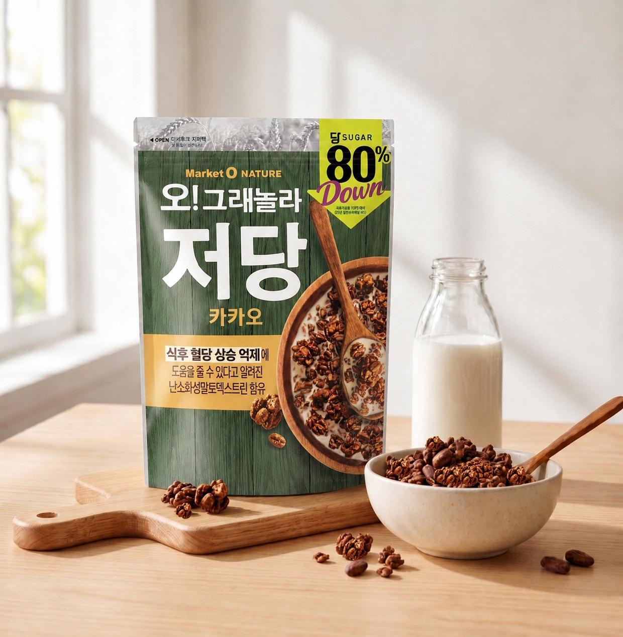 본문 이미지 - 오리온 마켓오네이처 오그래놀라 저당 카카오 제품 이미지.(오리온 제공)