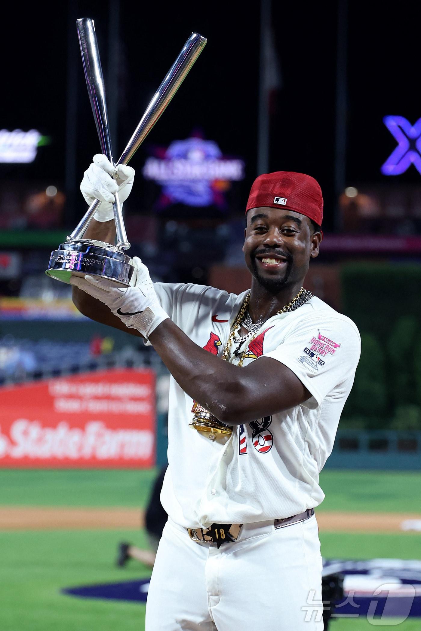 본문 이미지 - 세인트루이스 카디널스 조던 워커가 14일(한국시간) 열린 2026 MLB 올스타전 홈런 더비에서 우승을 차지했다. ⓒ AFP=뉴스1