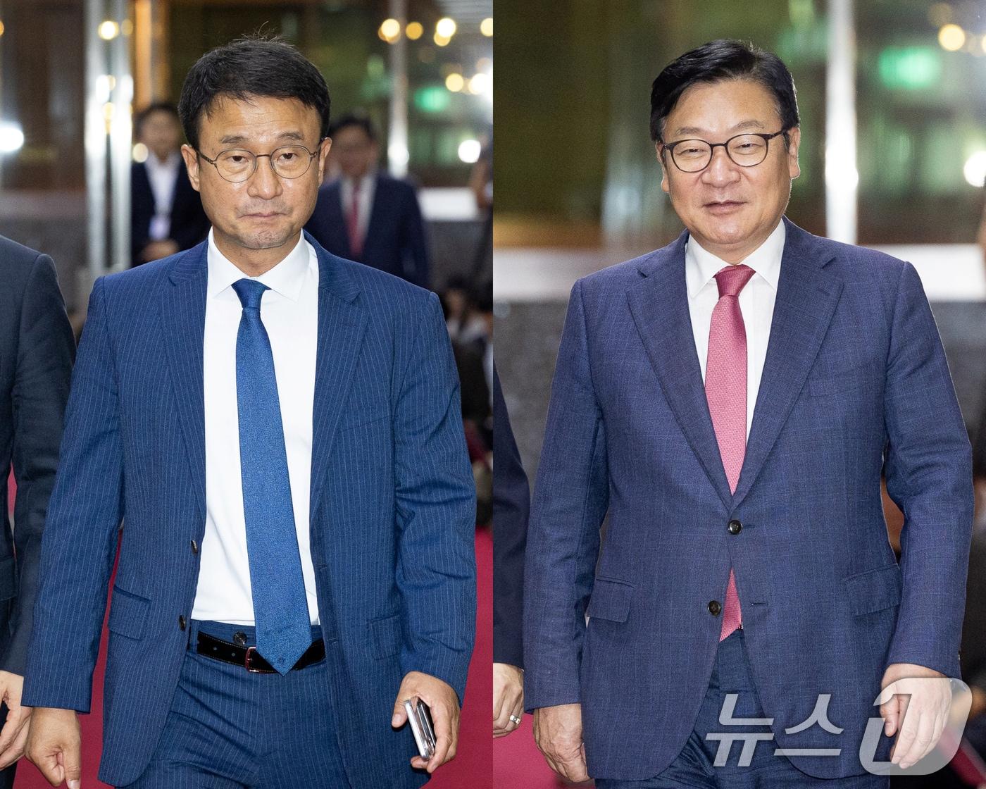 본문 이미지 - 더불어민주당 한병도, 국민의힘 정점식 원내대표가 지난 14일 서울 여의도 국회에서 의장주재 여야 원내대표 회동을 위해 각각 의장실로 향하고 있다. 2026.7.14 ⓒ 뉴스1 유승관 기자