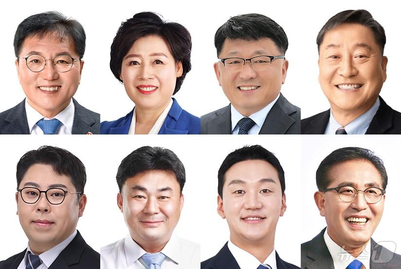 본문 이미지 - 제주특별자치도의회 상임위원장단. (윗줄 왼쪽부터) 하성용 의회운영위원장, 이경심 행정자치위원장, 이경철 보건복지안전위원장, 양홍식 환경도시위원장, (아랫줄 왼쪽부터) 한동수 문화관광체육위원장, 강충룡 농수축위원장, 김기환 미래경제산업위원장, 강동우 교육위원장. 2026.7.2/뉴스1