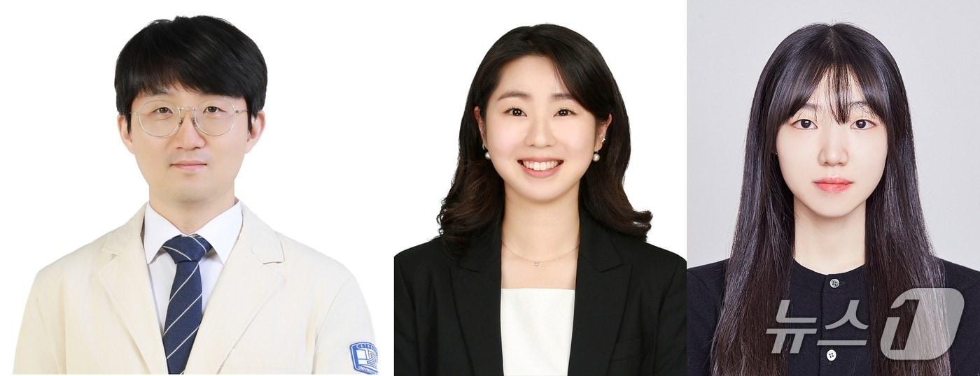 본문 이미지 - 김현호 가톨릭대 서울성모병원 성 니콜라스 어린이병원 교수 연구팀. 김현호 교수(왼쪽부터), 박주현 서울아산병원 마취통증의학과 전공의와 조채은 고려대 의과대학 학생.(가톨릭대 서울성모병원 제공)