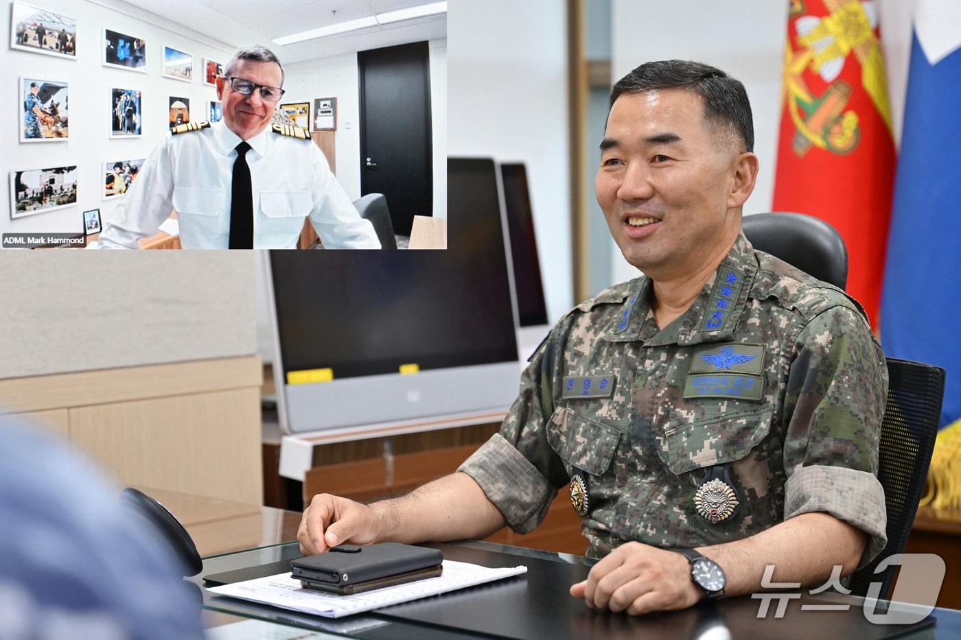 본문 이미지 - 진영승 합동참모의장(공군 대장)은 21일 마크 해먼드 신임 호주 국방총장(해군 대장)과 통화하고 인도-태평양 지역(인태지역) 안보 현안과 양국 군사교류협력 발전 방안을 논의했다. 2026.7.21./ⓒ 뉴스1(합동참모본부 제공)