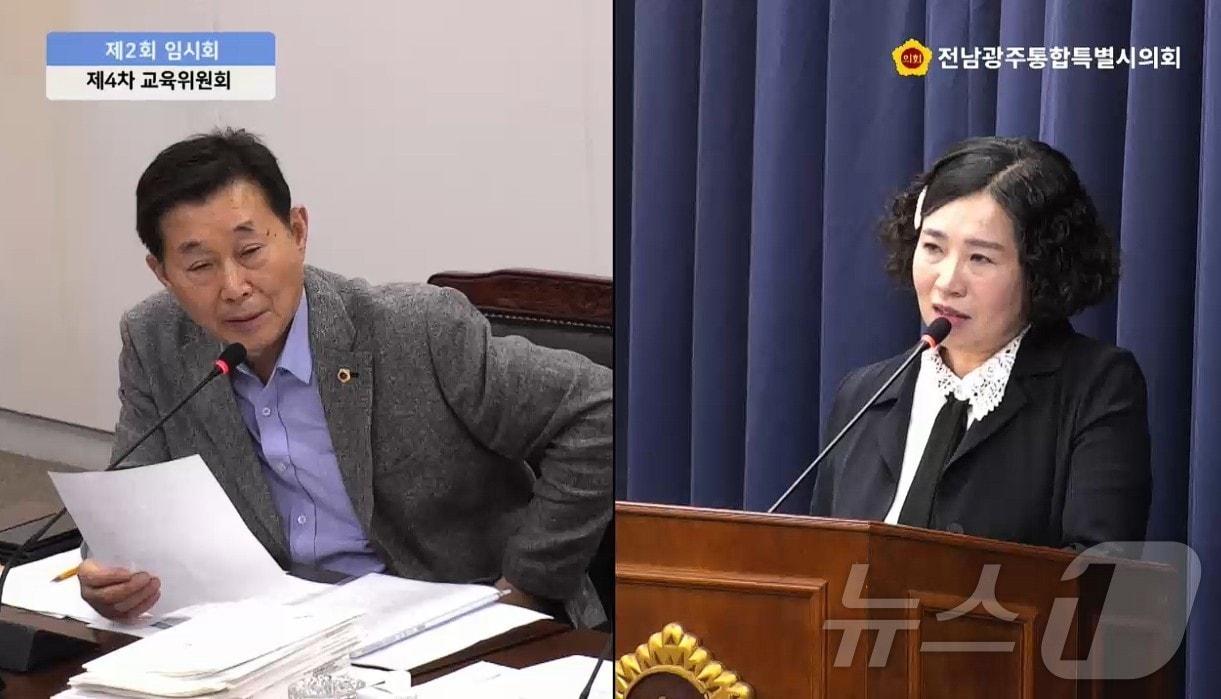 본문 이미지 - 조석호 전남광주통합특별시의원이 전남광주특별시교육청 직속기관 업무보고에서 질의하고 있다.(특별시의회 제공. 재배포 및 DB 금지)