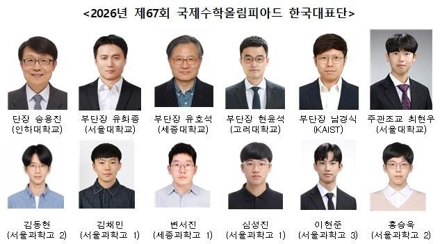 본문 이미지 - 2026년 제67회 국제수학올림피아드 한국대표단. (과학기술정보통신부 제공)