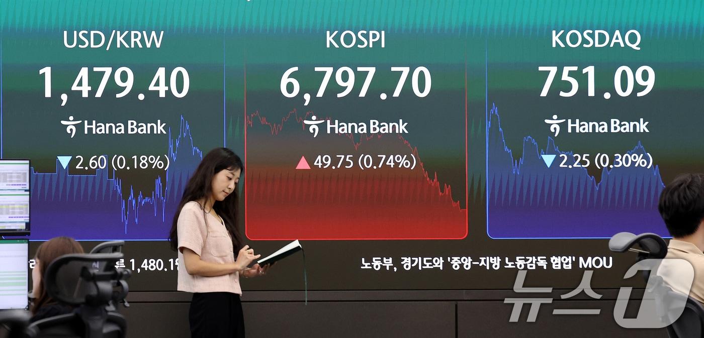 본문 이미지 - 22일 서울 중구 하나은행 딜링룸 전광판에 달러·원 환율이  1479.40원을 나타내고 있다.2026.7.22 ⓒ 뉴스1 박지혜 기자