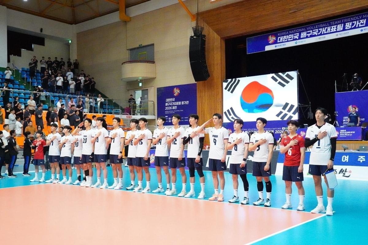본문 이미지 - 남자 배구 대표팀이 22일 브라질과의 평가전에서 승리했다. (대한배구협회 제공)