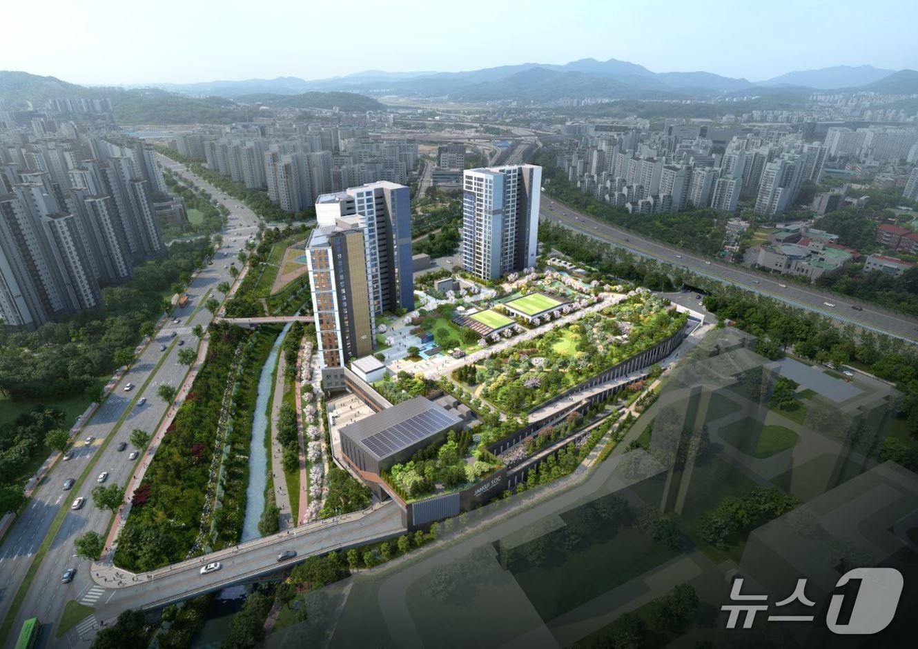 본문 이미지 - 송파 장지차고지 입체화 사업 예상 조감도 (금호건설 제공) 뉴스1 ⓒ News1