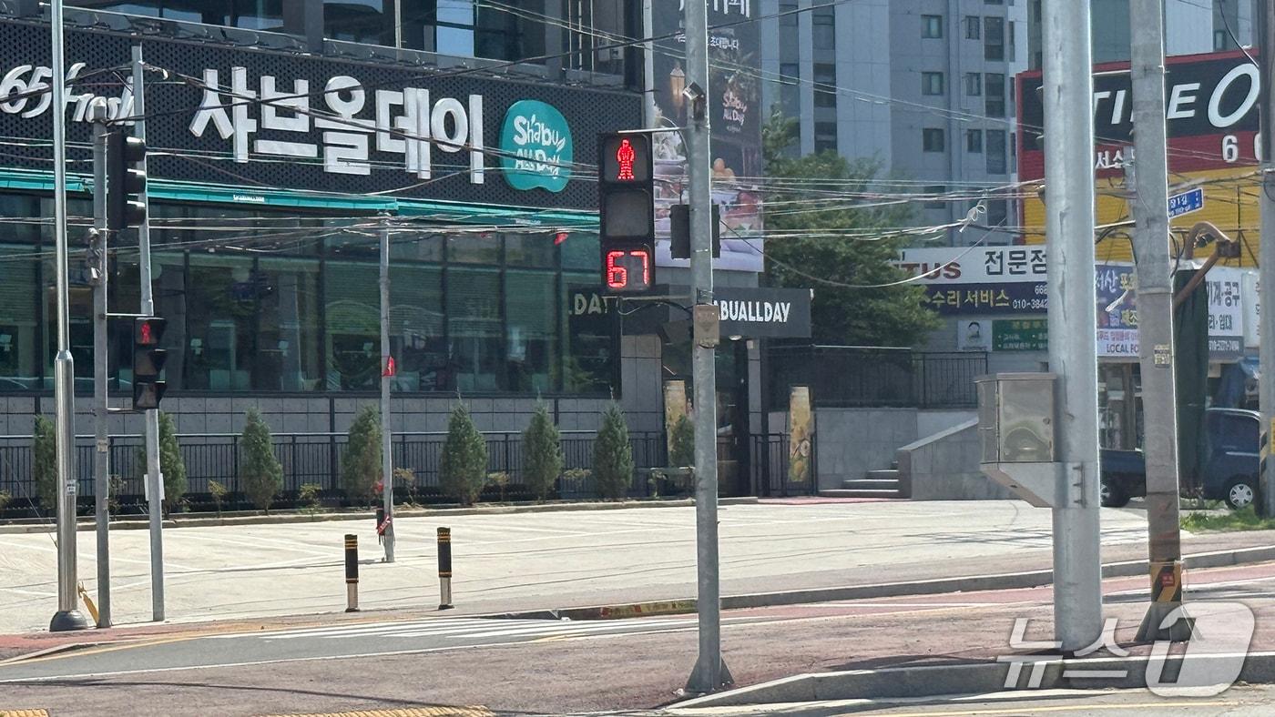 본문 이미지 - 지난 7월 7일 예천사거리에 새로 설치된 보행자 적색신호 잔여 시간 표시기 모습(서산시 제공. 재판매 및 DB금지)/뉴스1