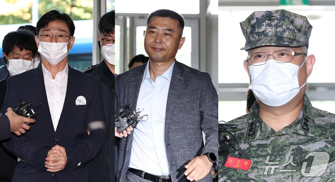 본문 이미지 - 왼쪽부터 2023년 7월 발생한 해병대원 순직사건의 핵심 인물 임성근 씨(전 해병대1사단장·예비역 소장), 박상현 전 해병대1사단 7여단장(대령), 최진규 전 11포병대대장(중령). 2026.7.24./ⓒ 뉴스1