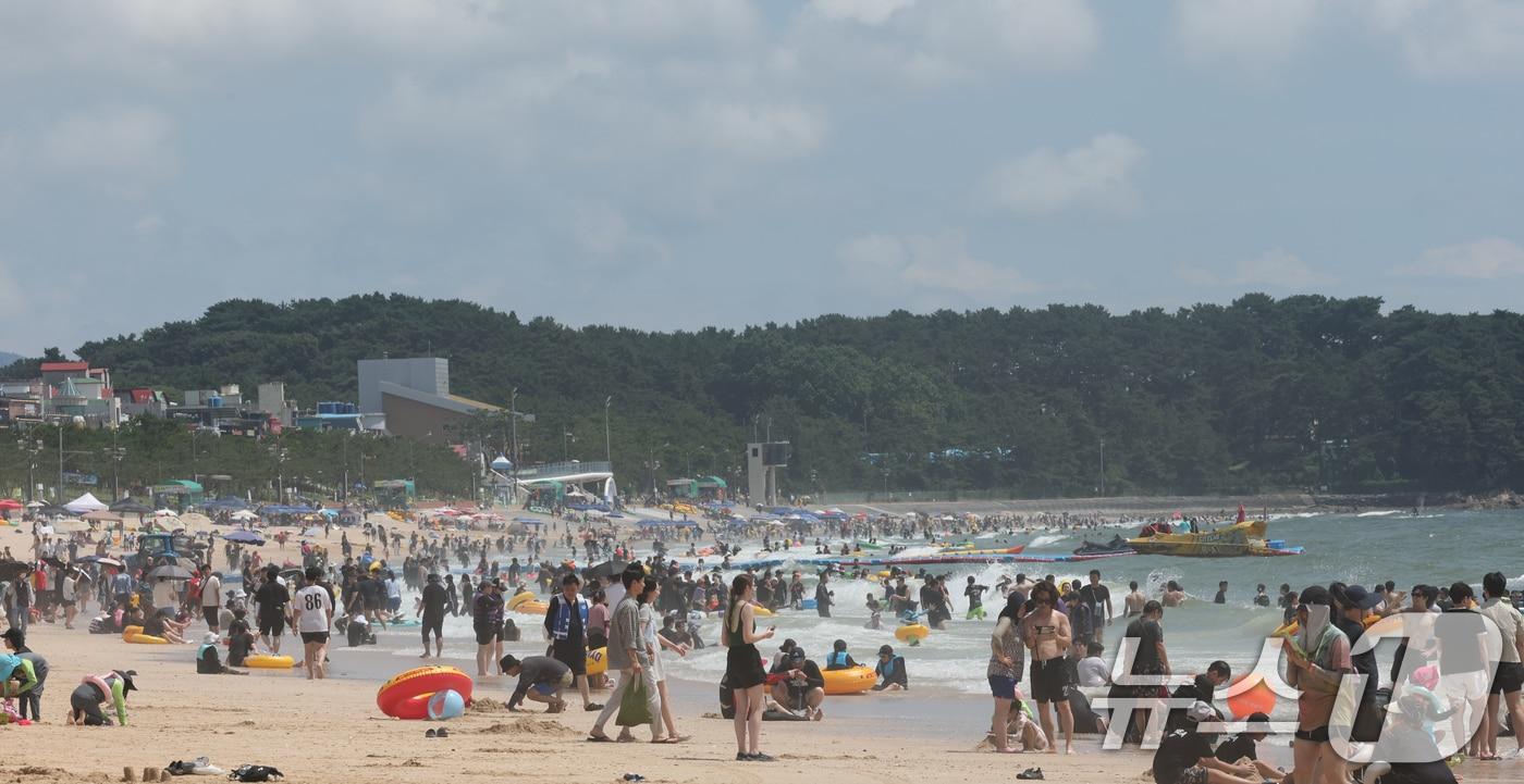 본문 이미지 - 폭염주의보가 발효된 25일 충남 보령 대천해수욕장에서 관광객들이 주말을 맞아 즐거운 시간을 보내고 있다. 대천해수욕장 일원에서 진행되는 제29회 보령머드축제는 오는 8월 9일까지 다양한 머드체험과 공연, 야간 프로그램 등이 이어질 예정이다. 2026.7.25 ⓒ 뉴스1 김기태 기자