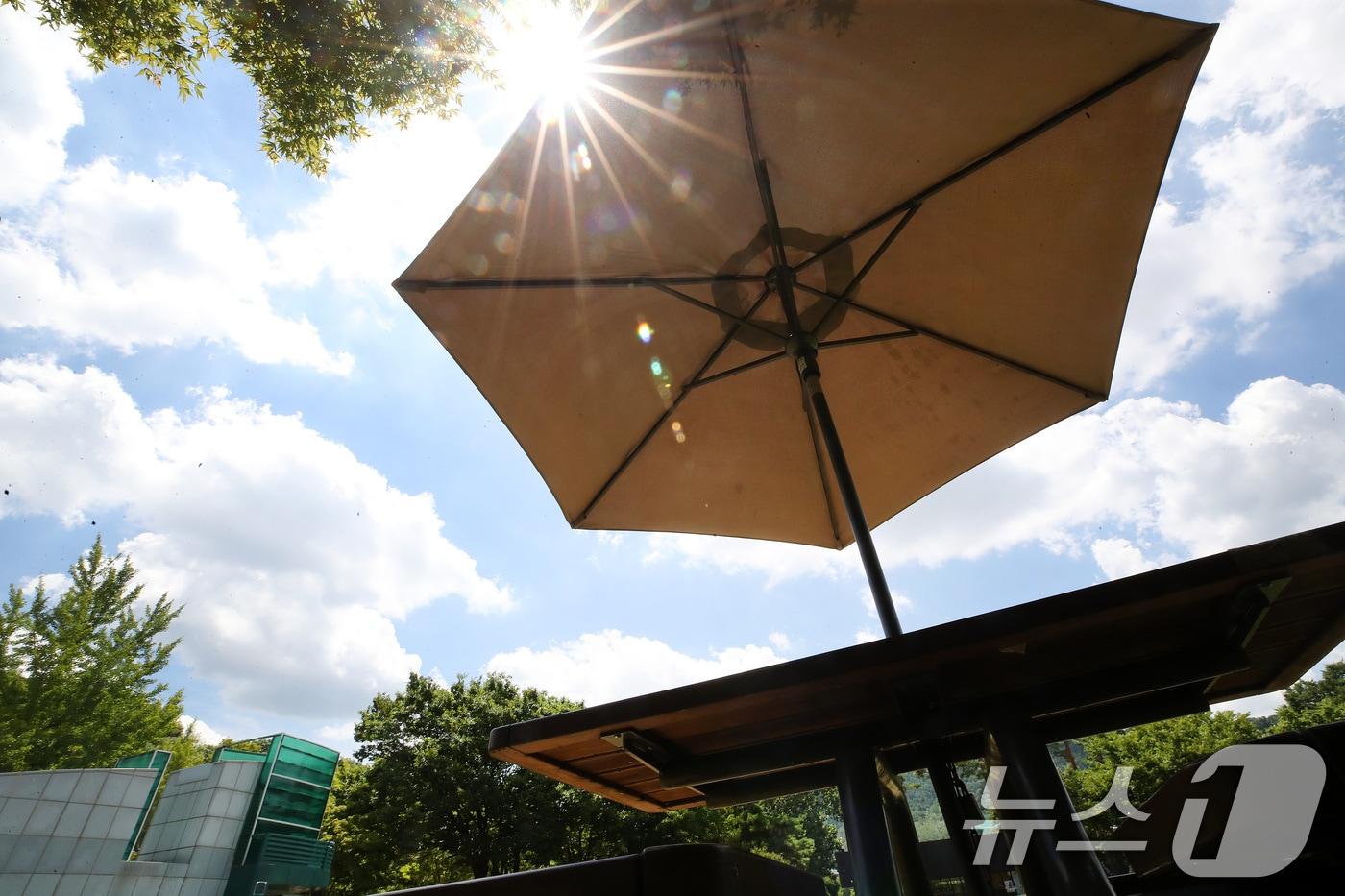 본문 이미지 - 폭염이 계속된 27일 대구 수성구 수성못 상화동산에 마련된 그늘막 주변이 텅 비어 있다. 2026.7.27 ⓒ 뉴스1 공정식 기자
