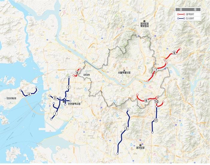 본문 이미지 - 수도권 BRT 사업 노선도.(국토교통부 제공)뉴스1ⓒ news1