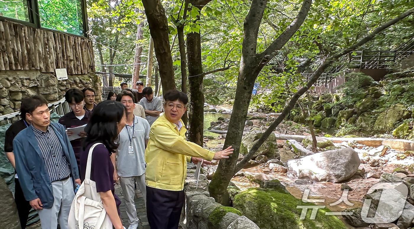 본문 이미지 - 김용균 행정안전부 자연재난실장이 29일 서울 강북구 인수천을 찾아 하천계곡 불법 상행위 단속상황 및 불법시설 정비 실태를 점검하고 있다. (행정안전부 제공. 재판매 및 DB금지) 2026.7.29 ⓒ 뉴스1
