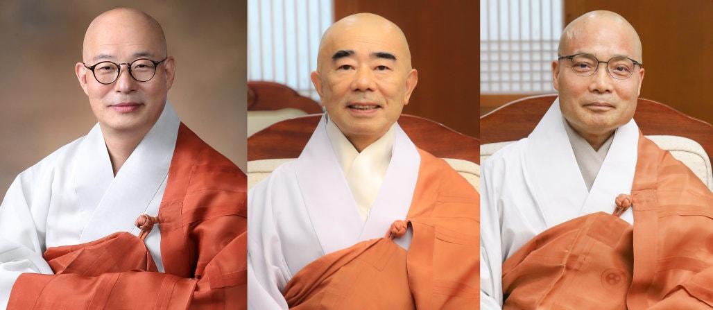 본문 이미지 - 왼쪽부터 현 총무원장 진우 스님, 월정사 주지 정념 스님, 선운사 주지 경우 스님