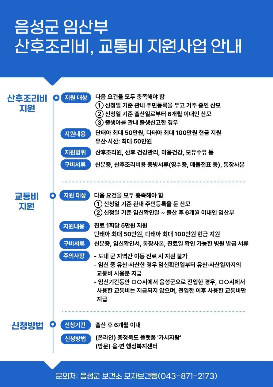 본문 이미지 - 음성군 임산부 산후조리비· 교통비 지원 안내(음성군 제공. 재판매 및 DB금지)