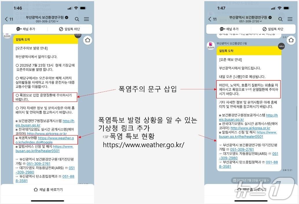본문 이미지 - 부산시는 7~9월 생활권 기온 정보를 실시간으로 확인할 수 있는 '폭염 정보 알림 서비스'를 운영한다. (부산시 제공. 재판매 및 DB금지)