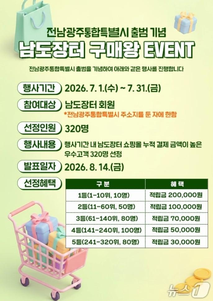 본문 이미지 - 남도장터 구매왕 이벤트 홍보물.(전남광주통합특별시 제공. 재판매 및 DB금지) 2026.7.5/뉴스1