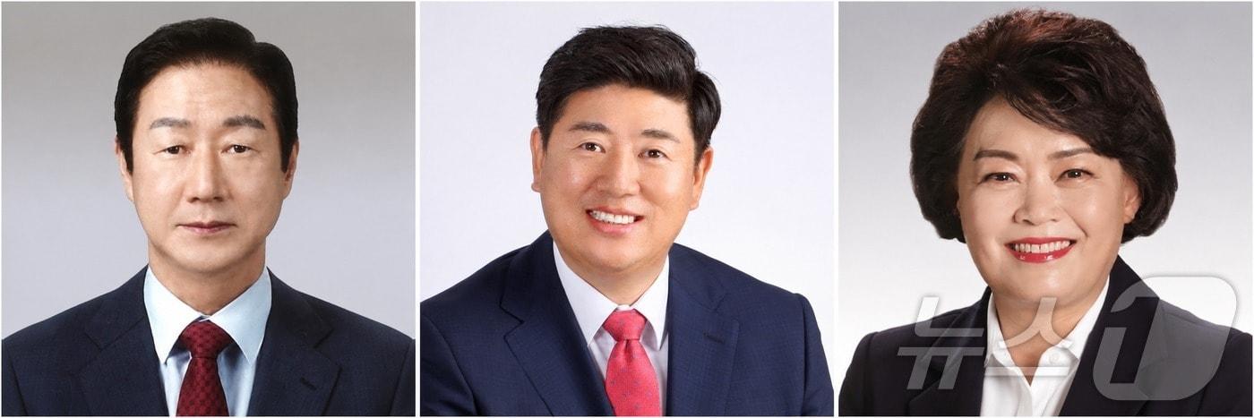 본문 이미지 - 10대 대구시의회가 전반기 2년을 이끌 의장단을 6일 선출했다. 왼쪽부터 임인환 의장, 김재용·이태손 부의장. 2026.7.6 ⓒ 뉴스1 김대벽기자