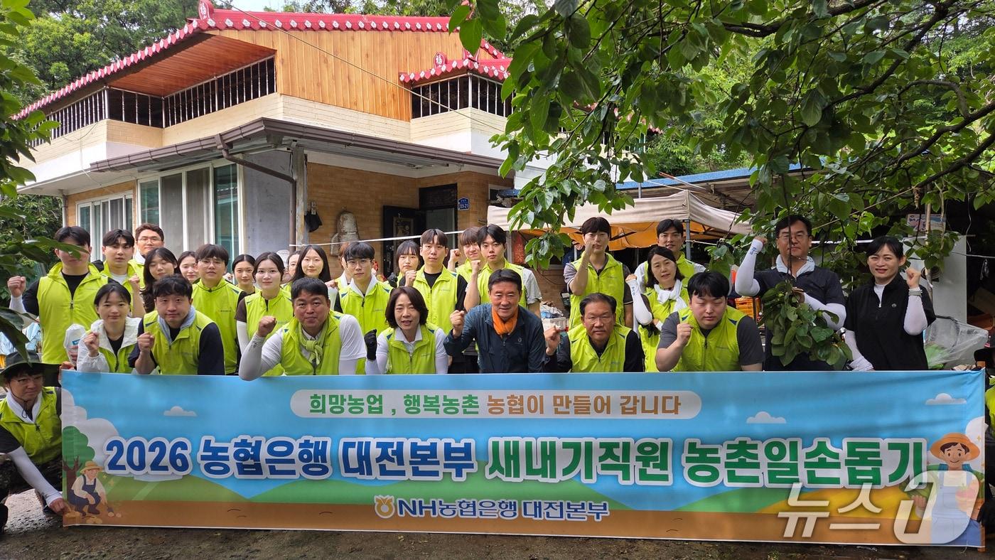 본문 이미지 - NH농협은행 대전본부 6일 중구 구완동 소재 포도 재배농가를 찾아 농촌일손돕기 활동을 실시했다. (농협중앙회 대전본부 제공. 재판매 및 DB금지) 2026.7.6/뉴스1