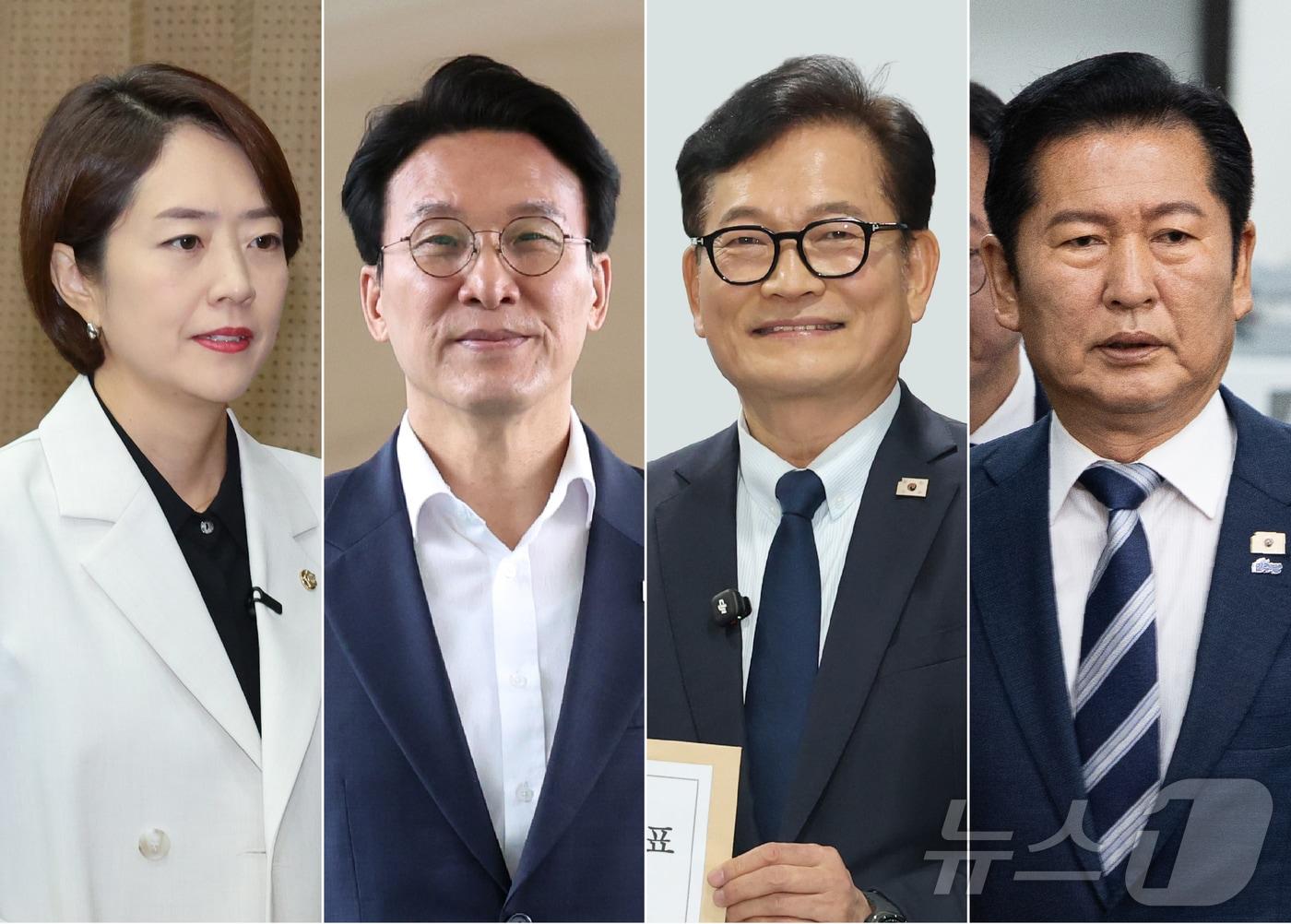 본문 이미지 - 더불어민주당 당권 주자인 고민정 의원(왼쪽부터), 김민석 전 국무총리, 송영길 전 대표, 정청래 전 대표