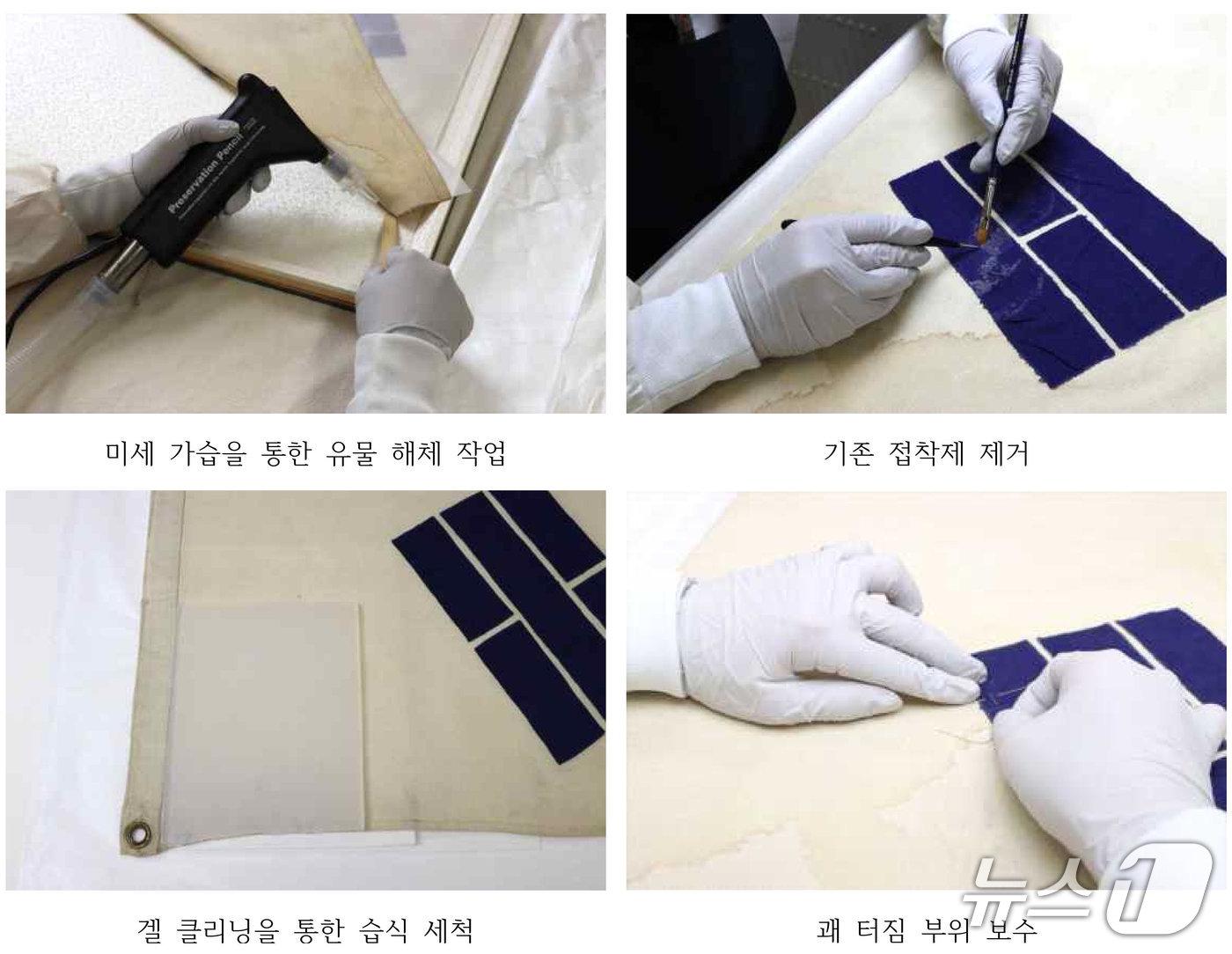 본문 이미지 - 국가유산청 국립문화유산연구원 문화유산보존과학센터가 국가등록문화유산 '뉴욕 월도프 아스토리아 호텔 게양 태극기'의 보존처리를 마쳤다.