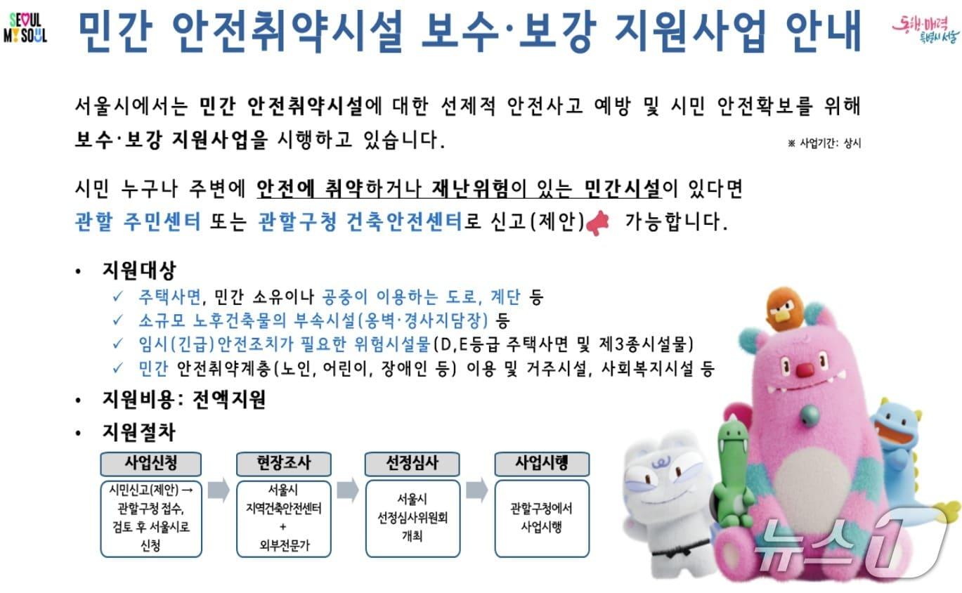 본문 이미지 - 서울시 민간 안전취약시설 보수·보강 지원사업 안내문(서울시 제공)