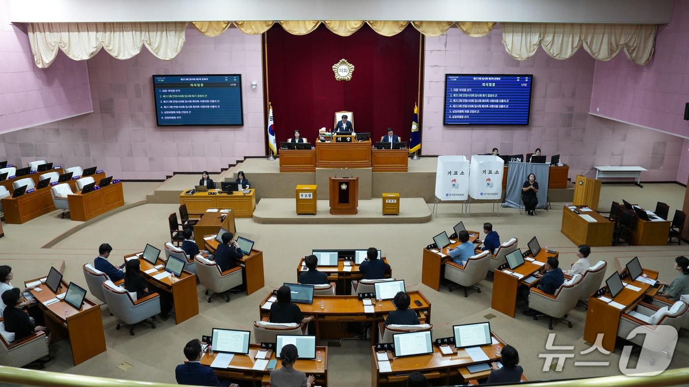 본문 이미지 - 10일 경기 안양시의회 본회의장에서 열린 제313회 임시회 제3차 본회의에서 음경택 의장이 회의를 주재하고 있다.(시의회 제공. 재판매 및 DB금지)/뉴스1