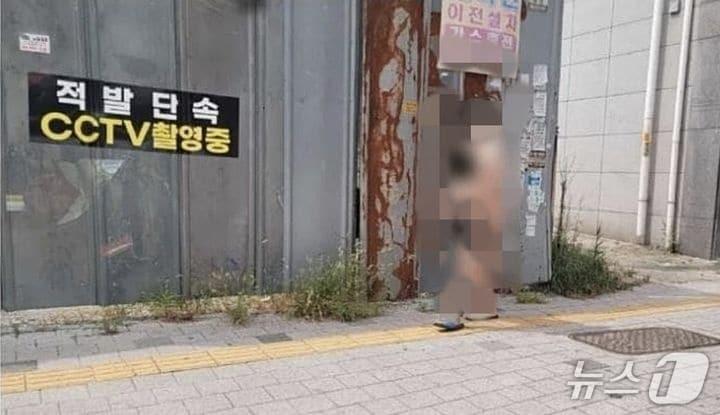 본문 이미지 - 10일 오후 대구 동구청역 50대 남성 A 씨가 위치추적 전자장치(전자발찌)를 착용한 채 대낮 도심 한복판을 나체로 활보하고 있다.(독자제공) 2026.8.11/뉴스1