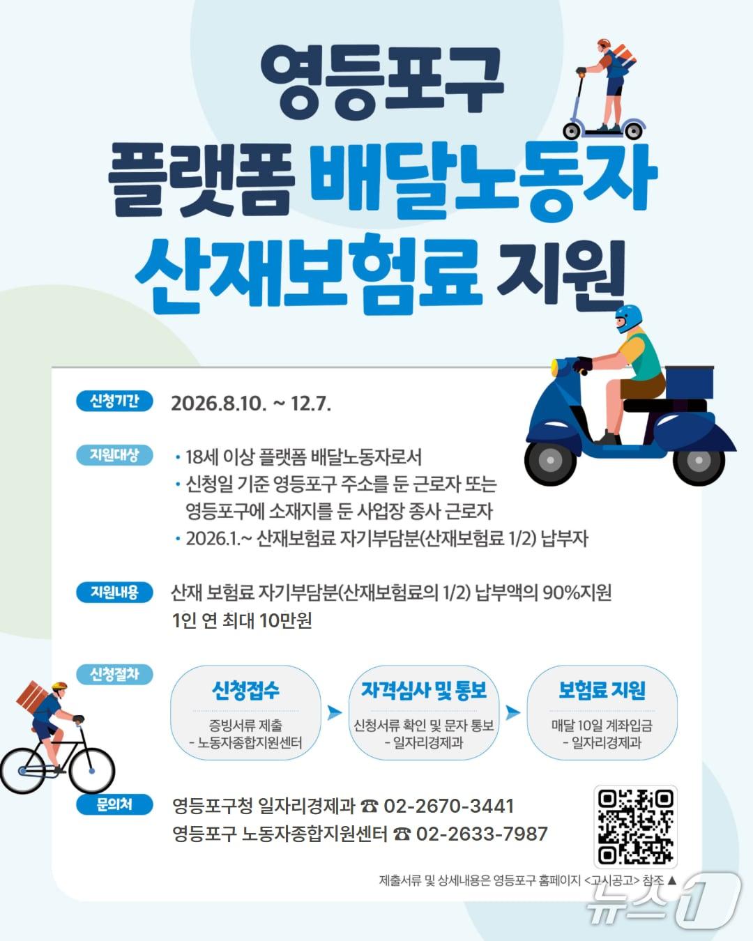 본문 이미지 - 플랫폼 배달노동자 산재보험료 지원사업 안내문.(영등포구 제공)