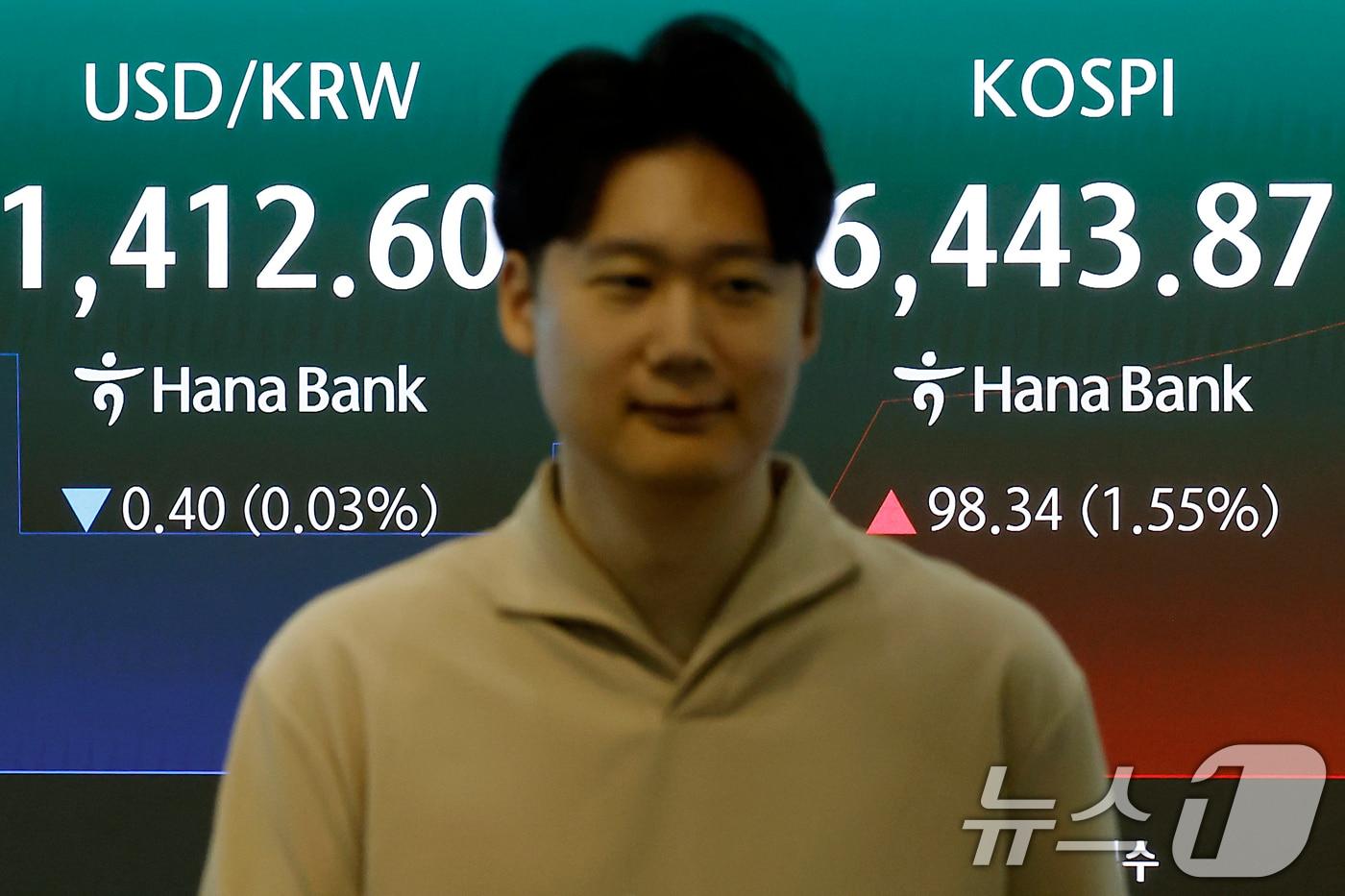본문 이미지 - 12일 오전 서울 중구 하나은행 본점 딜링룸 전광판에 코스피 등 시황이 표시되고 있다. 이날 코스피는 전 거래일 대비 90.02p(1.42%) 오른 6435.55, 코스닥은 10.34p(1.21%) 하락한 847.50, 달러·원환율은 전 거래일 오후 3시 30분 주간종가 대비 3.30원 내린 1412.60원을 기록했다. 2026.8.12 ⓒ 뉴스1 박정호 기자