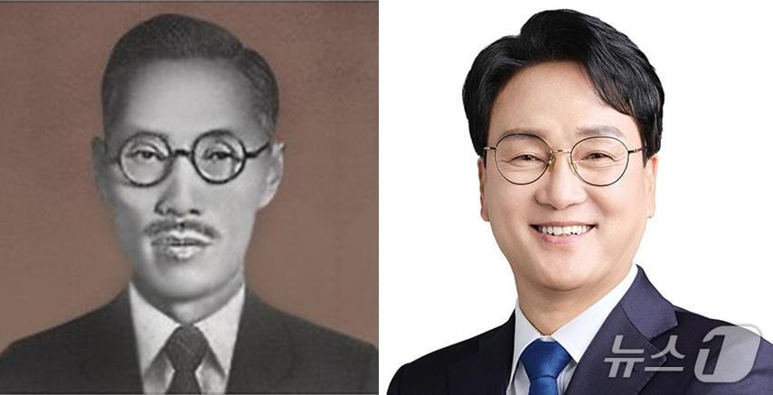 본문 이미지 -  경남 의령 출신인 독립운동가 백산 안희제(왼쪽)와 안민석 경기교육감. 안 교육감은 12일(현지시간) 중국 발해진의 발해농장과 발해학교를 찾아 안희제의 독립운동 흔적을 살폈다. (경기도교육청 제공) 2026.8.12/뉴스1