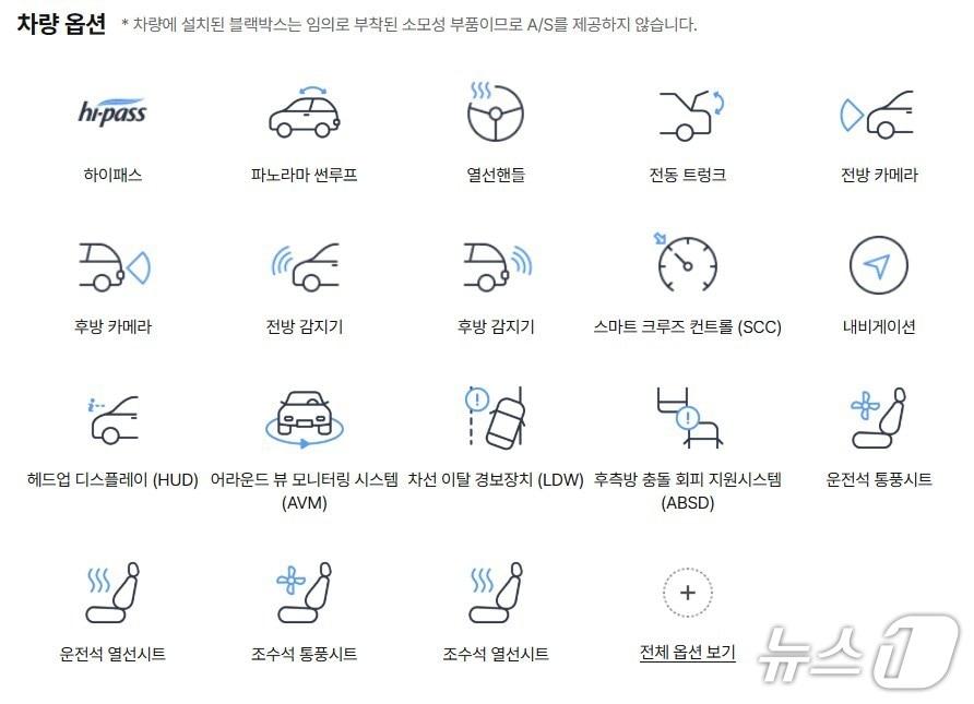 본문 이미지 - 중고차 플랫폼 리본카는 차량 상세 페이지에서 옵션 정보를 직관적인 이미지로 고객에게 안내하고 있다. (리본카 제공)