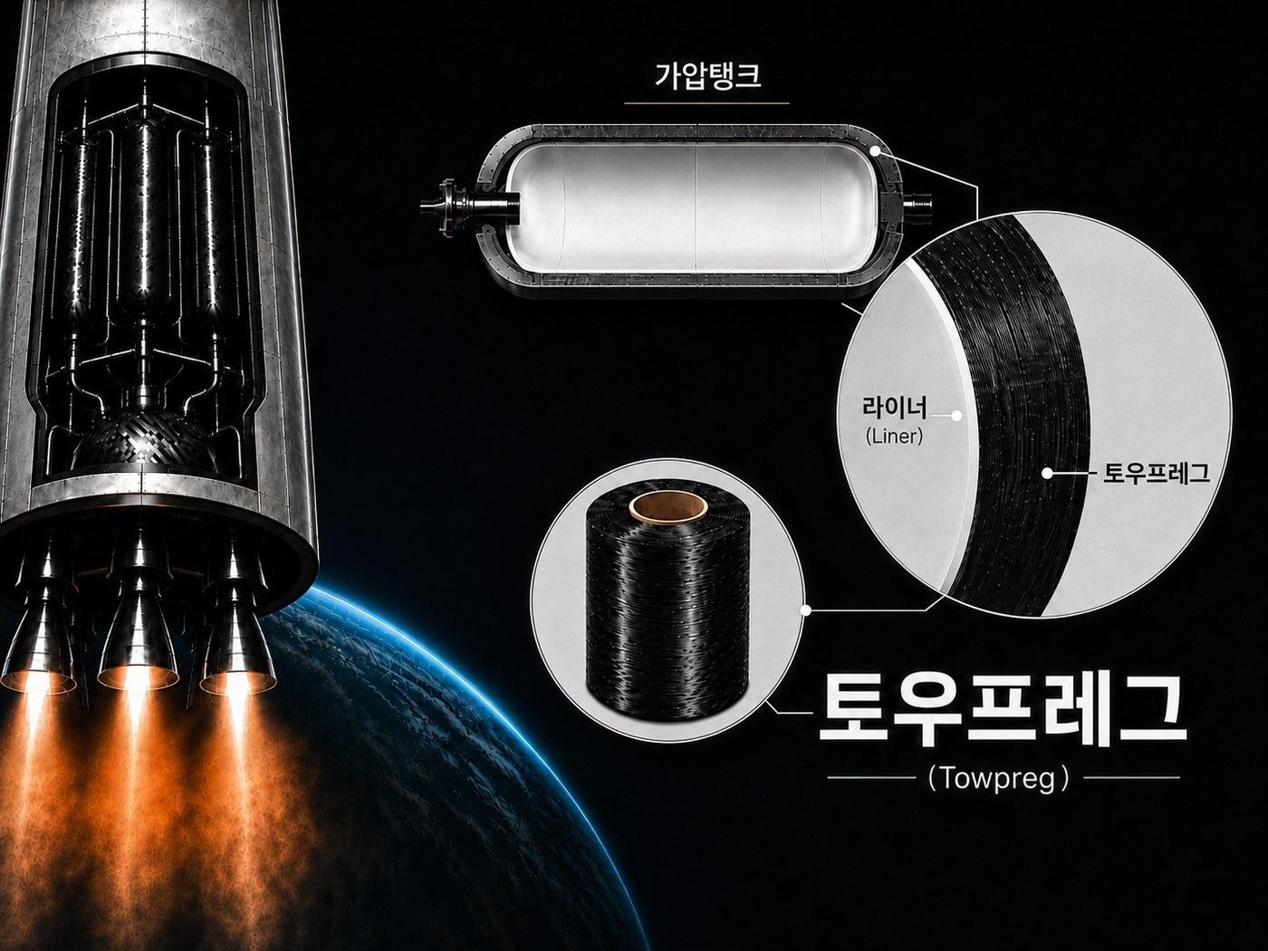 본문 이미지 - 코오롱스페이스웍스가 독자 개발한 토우프레그와 이를 적용한 가압탱크 구조 (코오롱스페이스웍스 제공)