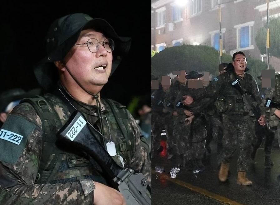 본문 이미지 -  천하람 개혁신당 원내대표가 지난 13일 육군훈련소에서 20㎞  야간행군 훈련을 받는 모습. (SNS 갈무리· 재전송 및 DB 금지) ⓒ 뉴스1
