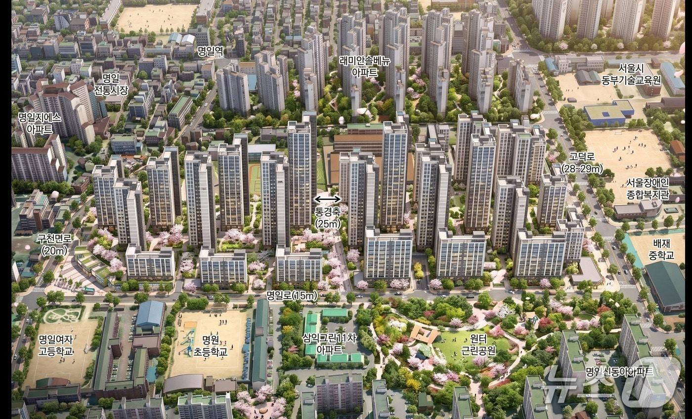 본문 이미지 - 서울 강동구 명일동에 위치한 삼익그린2아파트 재건축 조감도(서울시 제공)
