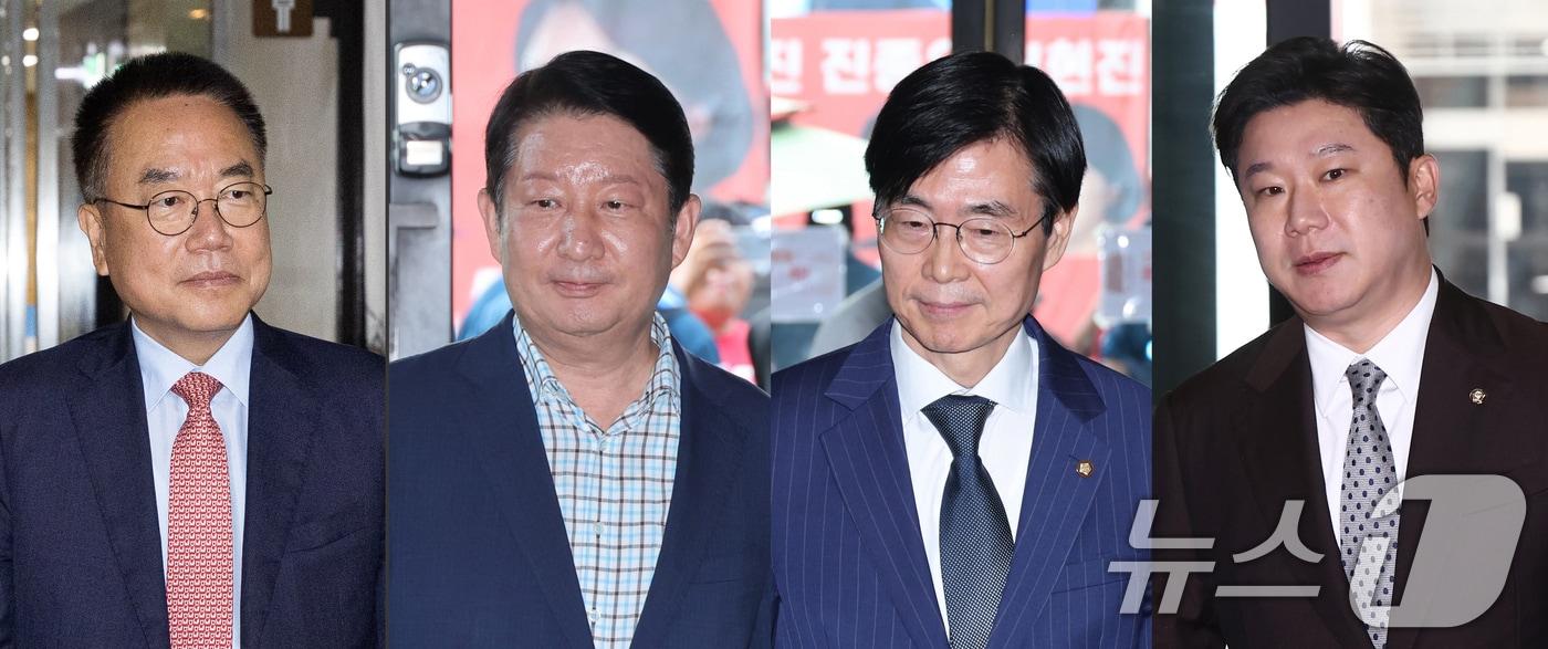 본문 이미지 - 국민의힘 중앙윤리위원회가 20일 서울 여의도 중앙당사에서 전체회의를 열고 현역 의원 4인에 대한 징계안을 심의했다. 6선의 조경태 의원에게 당원권 정지 2년6개월 징계 처분을 내렸고 진종오·권영진·서범수 의원에 대해서도 각각 2년, 1년6개월, 10개월의 당원권 정지를 처분했다. 왼쪽부터 서범수, 권영진, 조경태, 진종오 의원. (뉴스1DB) 2026.8.20 ⓒ 뉴스1