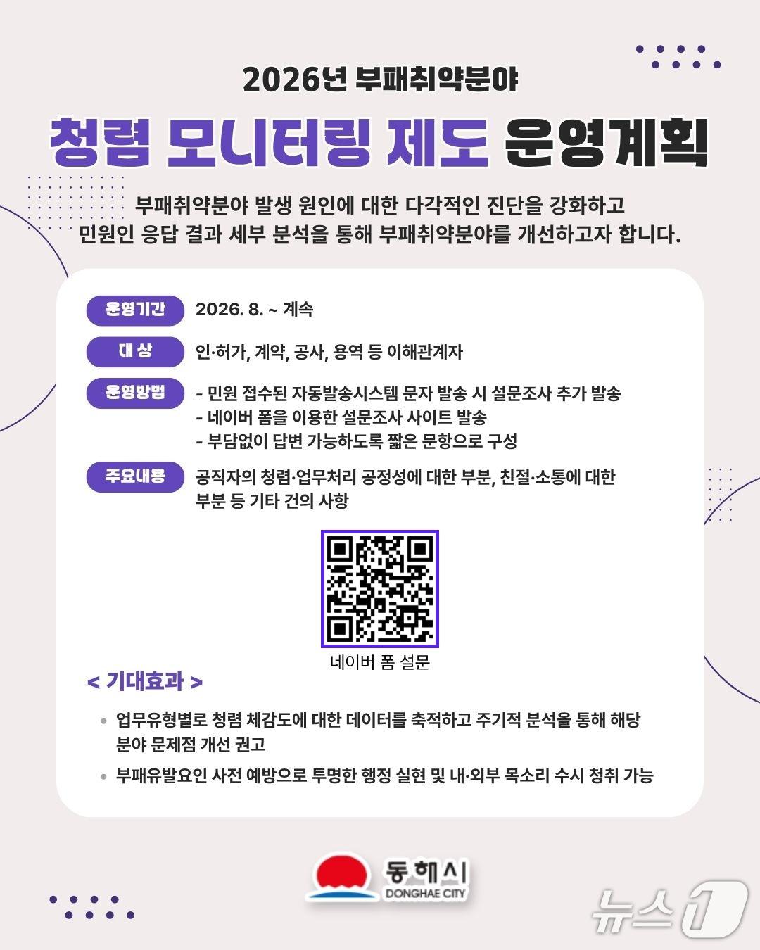 본문 이미지 - 부패취약분야 청렴 모니터링 제도 홍보물.(동해시 제공, 재판매 및 DB 금지) 2026.8.21/뉴스1