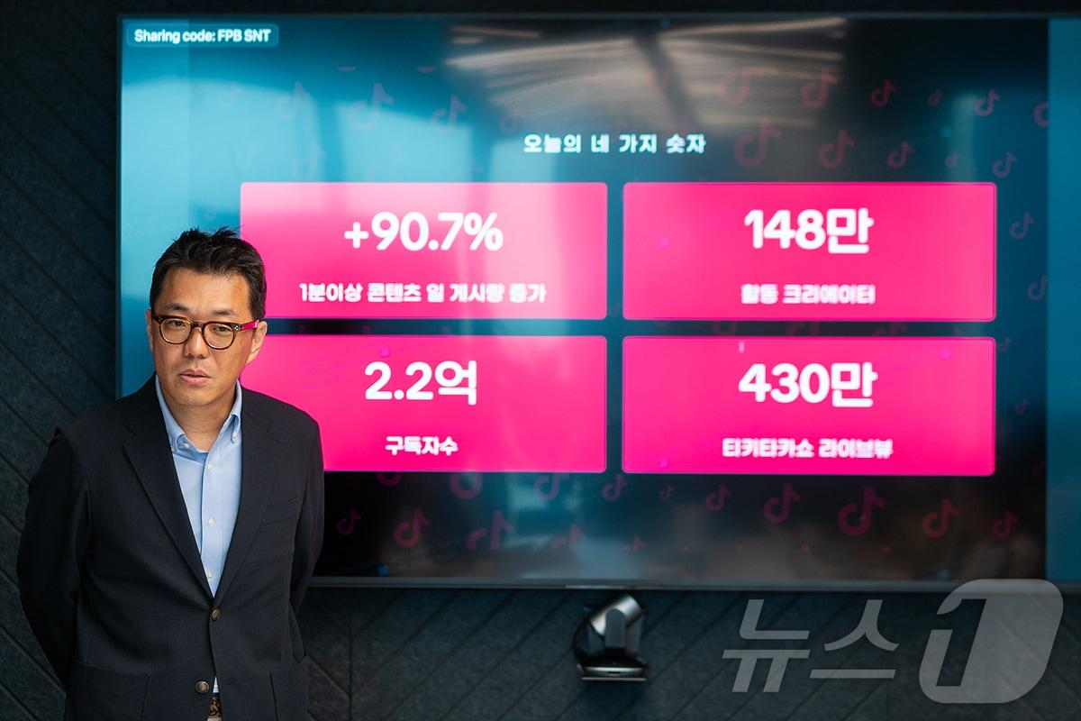 본문 이미지 - 고기원 틱톡코리아 이머징 버티컬·크리에이터 마케팅 총괄이 11일 틱톡 싱가포르 본사에서 K-콘텐츠 투자 발표 중간 성과를 소개하고 있다. ⓒ 뉴스1 이기범 기자