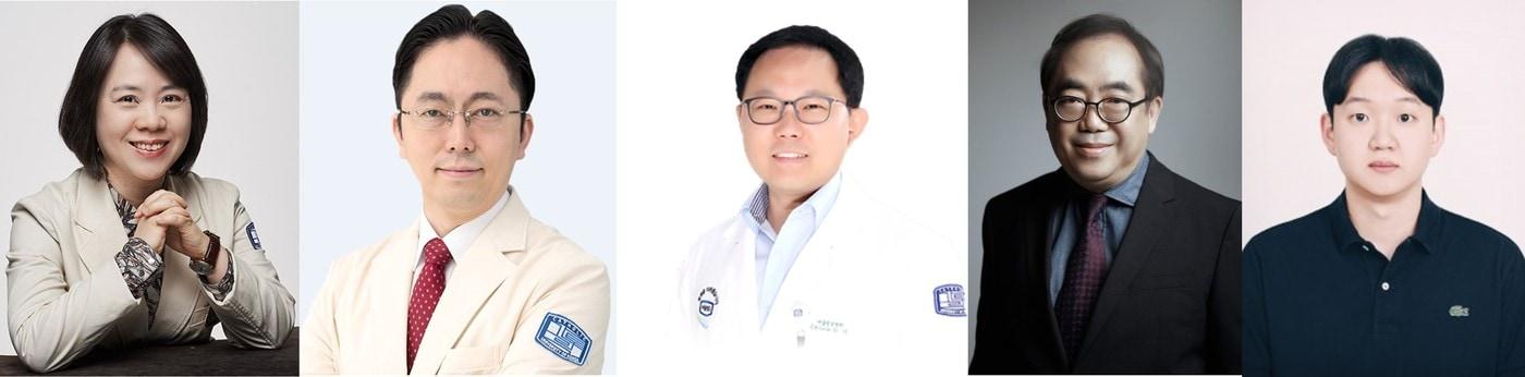 본문 이미지 - 정정임(왼쪽부터)·윤종찬 교수·최영 서울성모병원 교수, 안도열 서울시립대 교수, 이규한 ㈜플로우닉스 이규한 연구소장.(서울성모병원 제공)