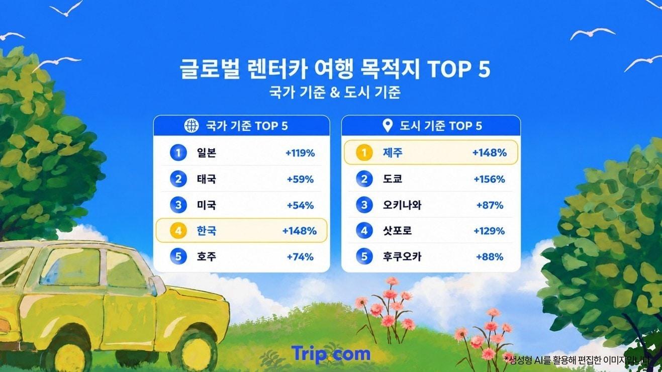 본문 이미지 - 글로벌 렌터카 여행 목적지 톱 5(트립닷컴 제공)