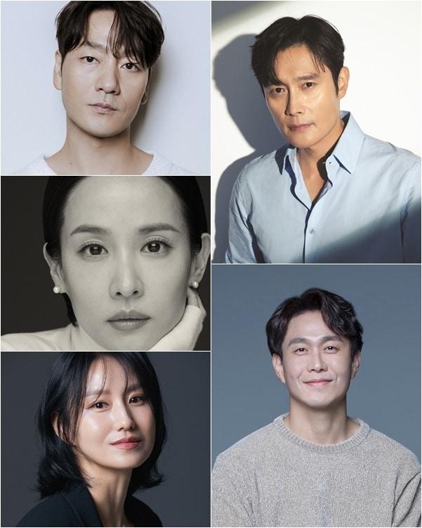 본문 이미지 - '케이오 클럽' 출연 배우 맨 왼쪽 위부터 시계방향으로 박해수, 이병헌, 오정세, 김소진, 조여정