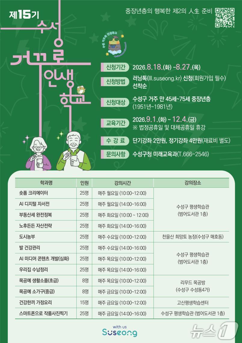 본문 이미지 - 대구 수성구 '제15회 수성 거꾸로 인생학교' 홍보 포스터.(대구 수성구 제공. 재판매 및 DB금지)
